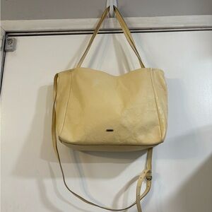 Via Mia Butter Yellow Light Leather Tote Shoulder Crossbody Cream Skinny Strap
